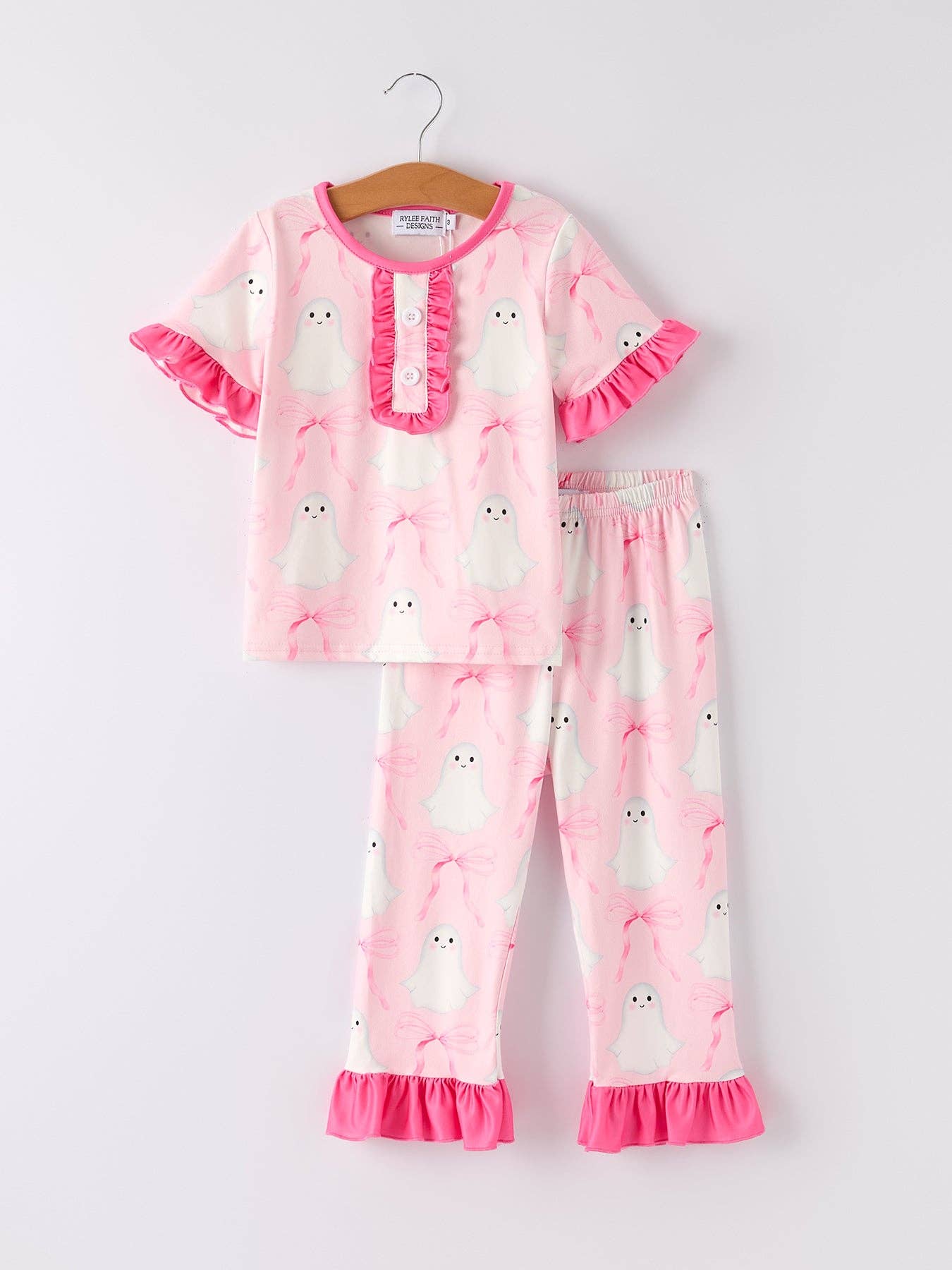 Halloween Ghost Short Sleeve Ruffled Girls Pajamas