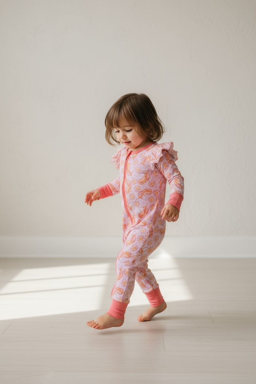 Gray's Bamboo Girl's Zippy Unicorn Ruffle Pajamas
