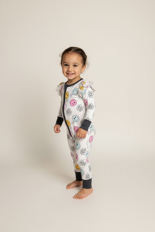 Gray's Bamboo Girl's Zippy Smiley Ruffle Pajamas