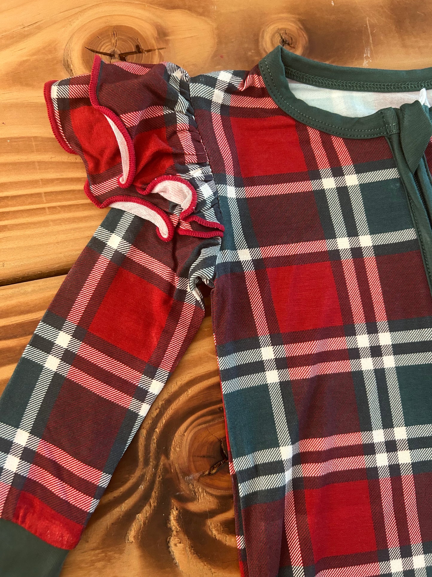 Gray's Bamboo Girl's Zippy Holiday Plaid Ruffle Plaid Pajamas