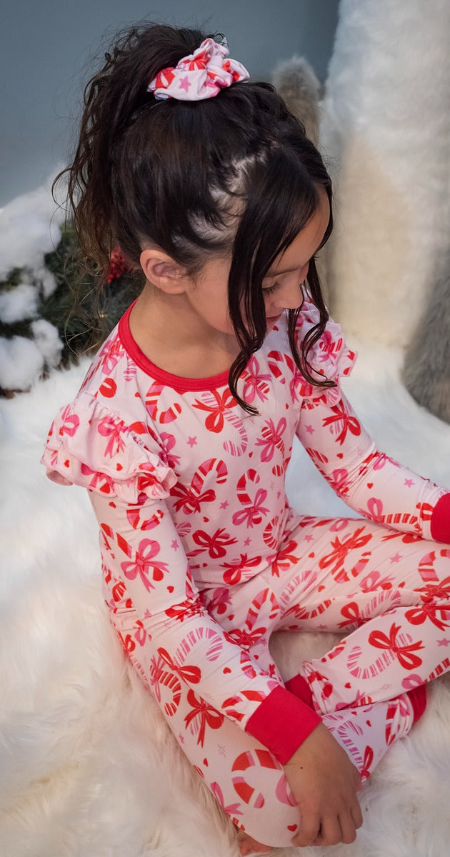 Gray's Bamboo Girl's 2 - Piece  Candy Cane Ruffle Pajamas