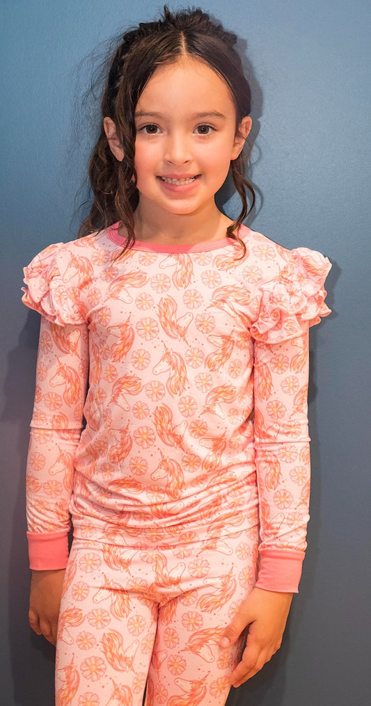 Gray's Bamboo Girl's 2 - Piece Unicorn Ruffle Pajamas
