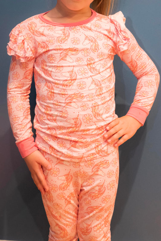 Gray's Bamboo Girl's 2 - Piece Unicorn Ruffle Pajamas