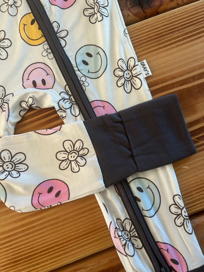 Gray's Bamboo Girl's Zippy Smiley Ruffle Pajamas