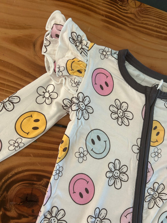 Gray's Bamboo Girl's Zippy Smiley Ruffle Pajamas
