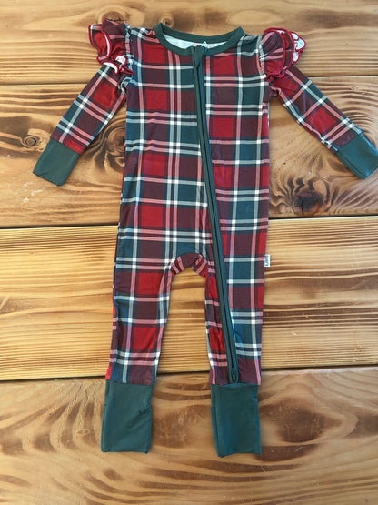 Gray's Bamboo Girl's Zippy Holiday Plaid Ruffle Plaid Pajamas