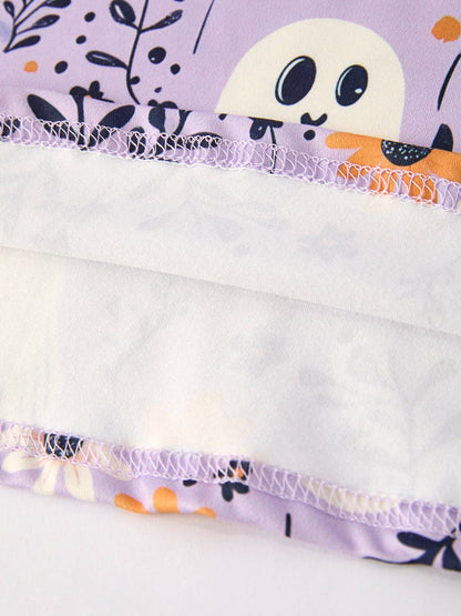 Halloween Ghost Floral Print Purple Ruffled Girls Pajamas