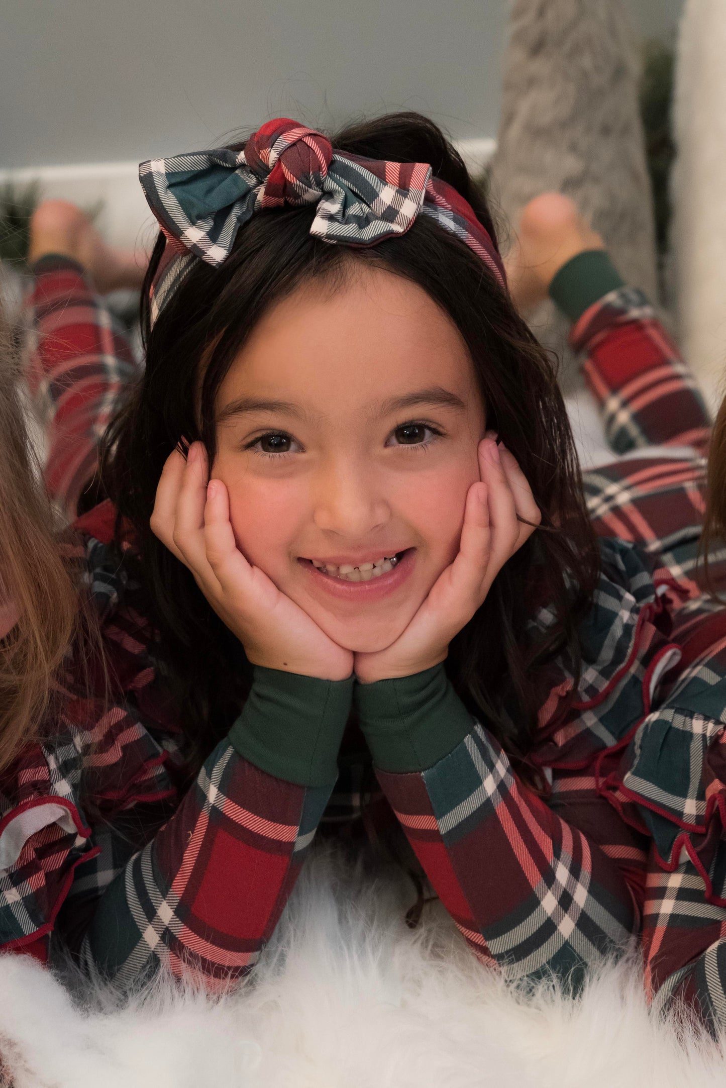 Gray's Bamboo Girl's 2 - Piece Holiday Plaid Ruffle Pajamas