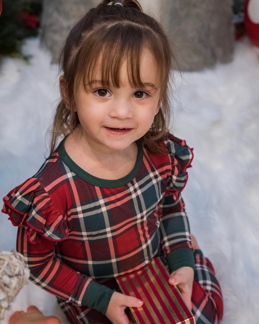 Gray's Bamboo Girl's 2 - Piece Holiday Plaid Ruffle Pajamas