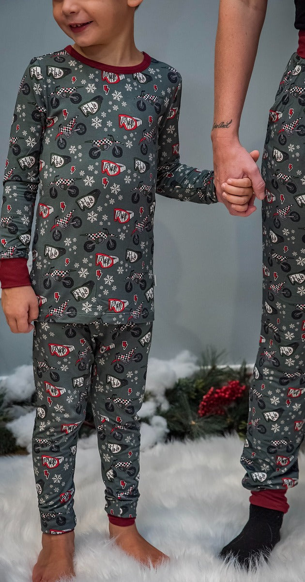 Gray's Bamboo Boy 2 - Piece Moto-Holiday Pajamas
