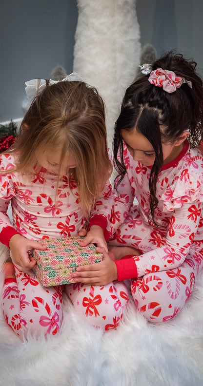 Gray's Bamboo Girl's 2 - Piece  Candy Cane Ruffle Pajamas