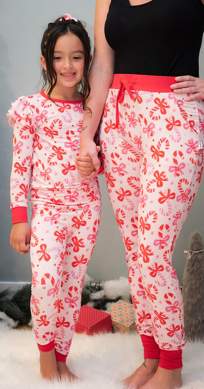 Gray's Bamboo Girl's 2 - Piece  Candy Cane Ruffle Pajamas