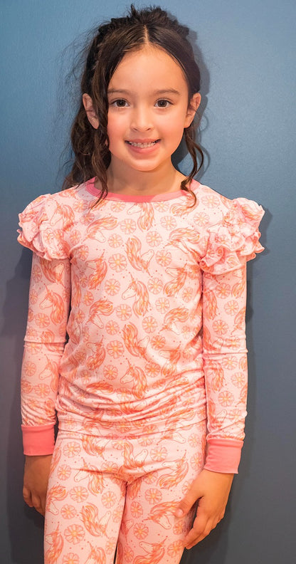 Gray's Bamboo Girl's 2 - Piece Unicorn Ruffle Pajamas