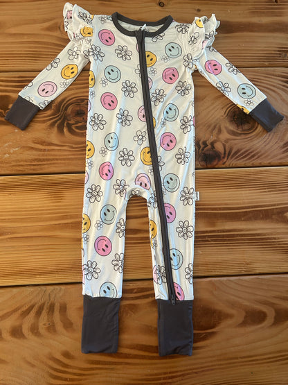 Gray's Bamboo Girl's Zippy Smiley Ruffle Pajamas