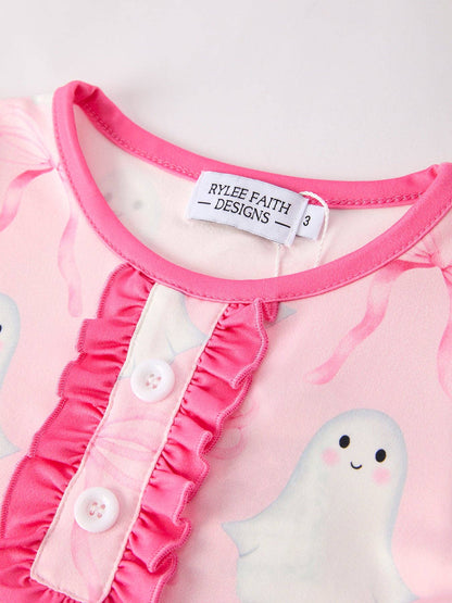 Halloween Ghost Short Sleeve Ruffled Girls Pajamas