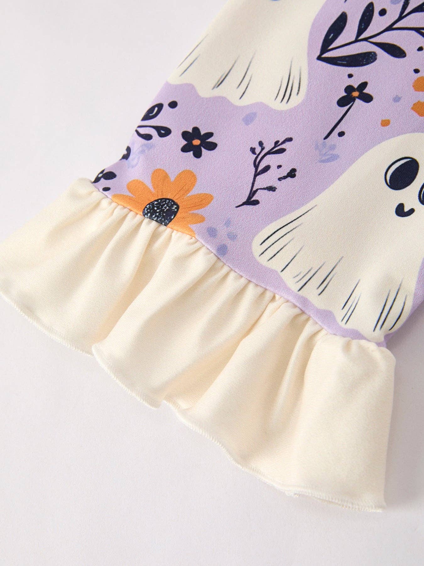 Halloween Ghost Floral Print Purple Ruffled Girls Pajamas