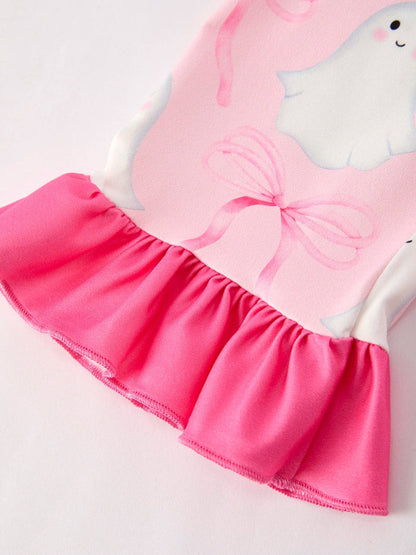 Halloween Ghost Short Sleeve Ruffled Girls Pajamas