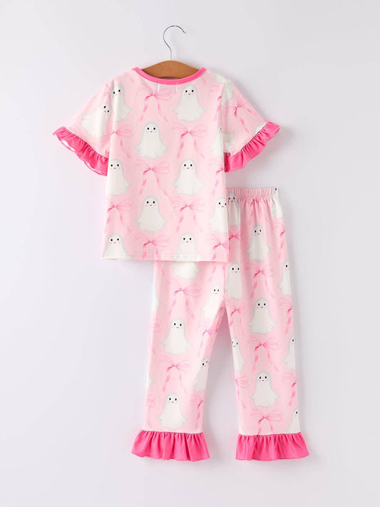 Halloween Ghost Short Sleeve Ruffled Girls Pajamas